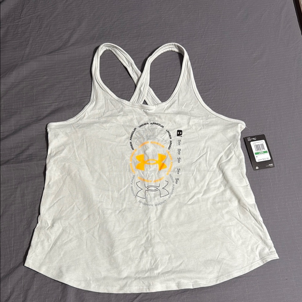 Under Armour White and Yellow Racerback Tank Top Athletic Style